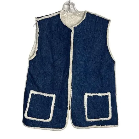 Vintage Handmade Sherpa Lined Denim Vest - Picture 1 of 9